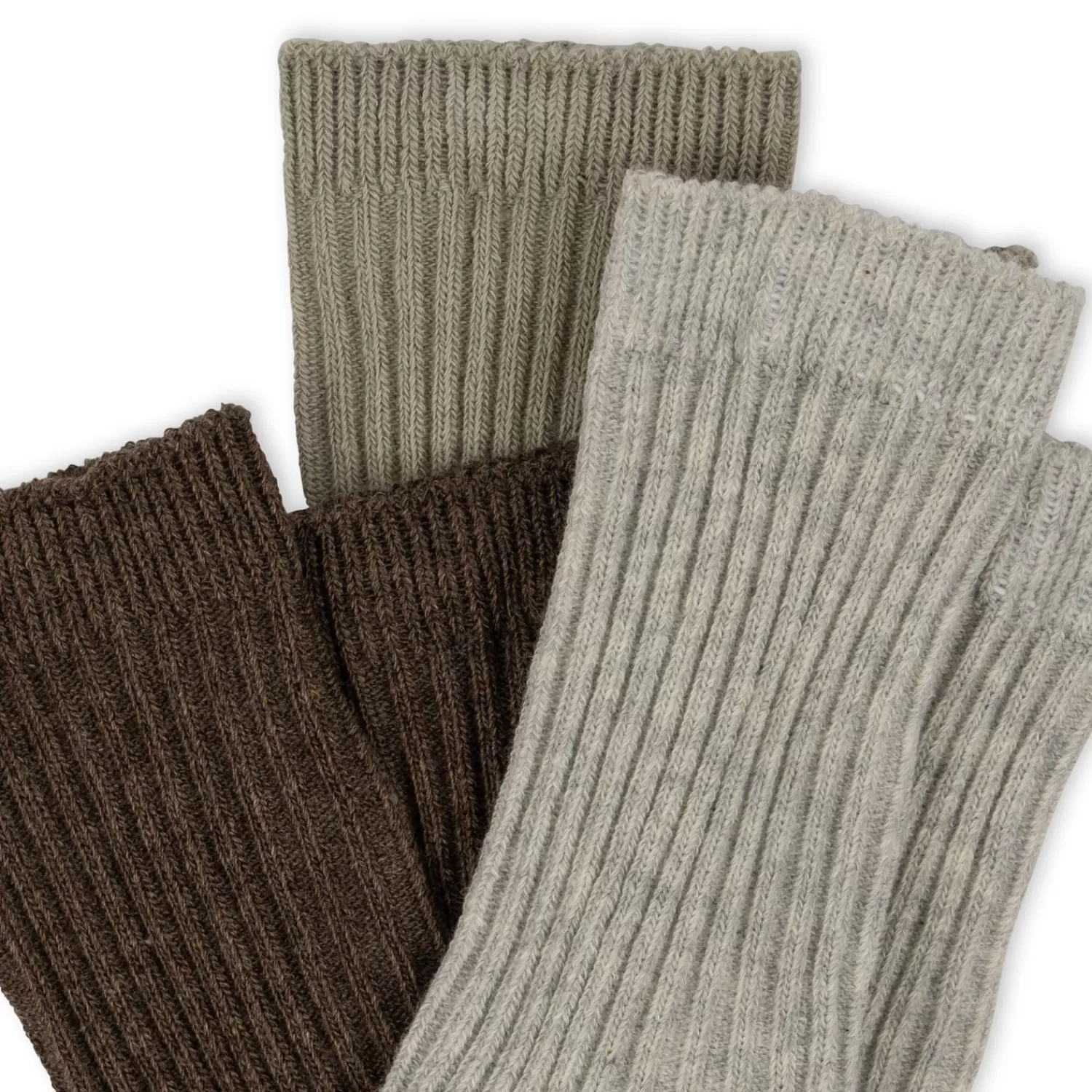 Born Konges Sløjd 3-Pak Ribstrikkede Sokker - Soft Grey/Ment/Brown